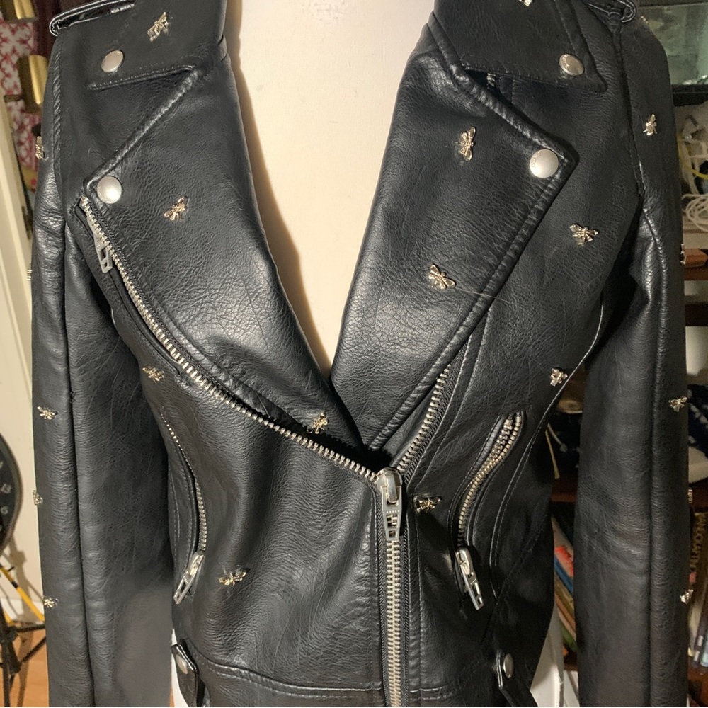 Blank NYC Vegan Leather Moto Biker Zip Jacket S Fireflies.